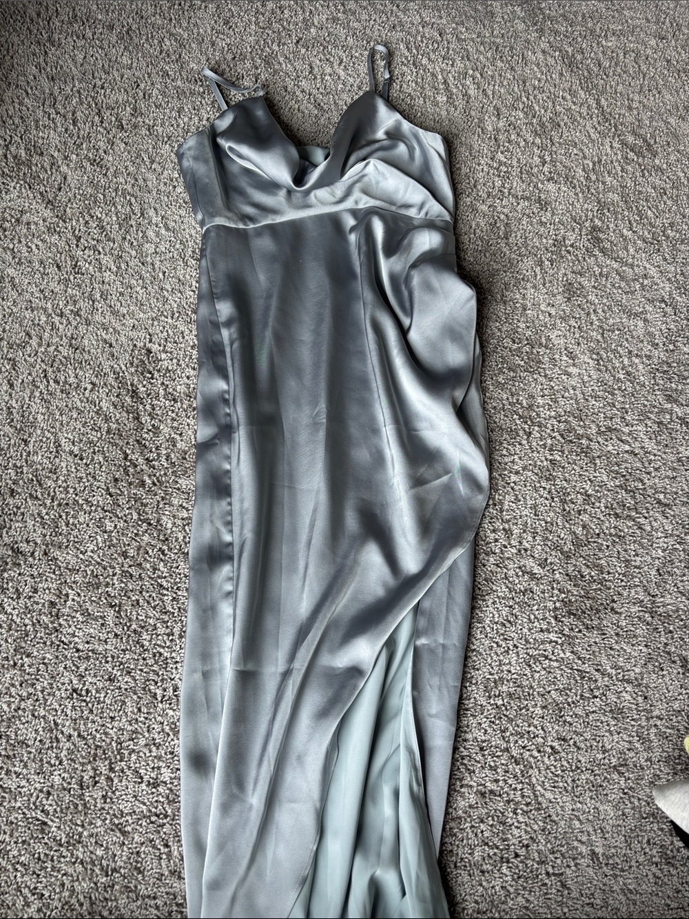 NBD Silver Satin Maxi Dress